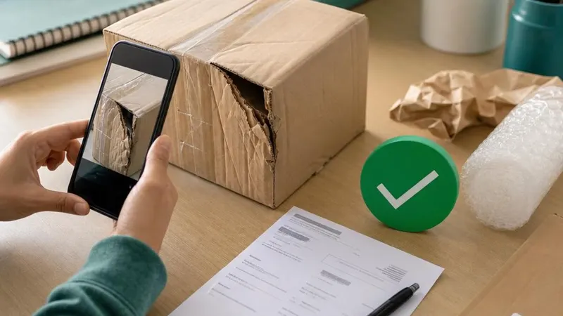 Seller documenting a damaged package for a shipping insurance claim