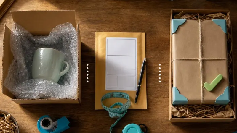 Organized ecommerce packing station with protected parcels and shipping supplies