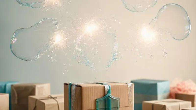 Protected parcel beneath bursting bubbles representing shipping insurance myths