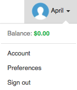 ShipSaver account menu showing balance, account, preferences, and sign out