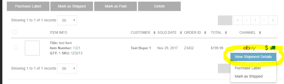 ShipSaver order menu with View Shipment Details highlighted
