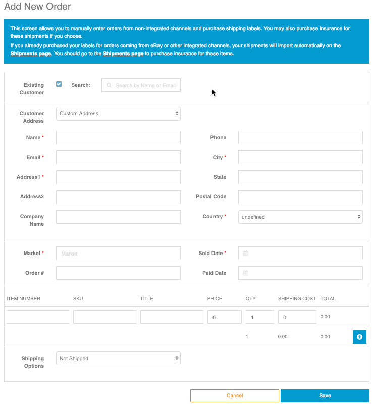 ShipSaver Add New Order form