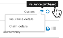 ShipSaver insurance menu with insurance details and claim details